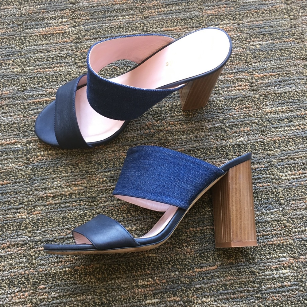 Blue leather and chambray mules/sandals size 8.5